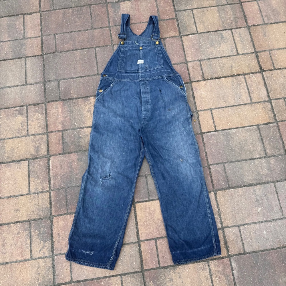 Vintage 1950s Hercules Denim Overalls Blue Workwear Union Made 42x28 Distressed
